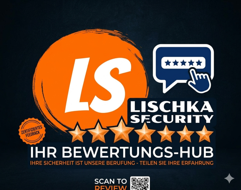 Lischka Security UG mit fünf Sternen und Aufforderung zur Bewertung.