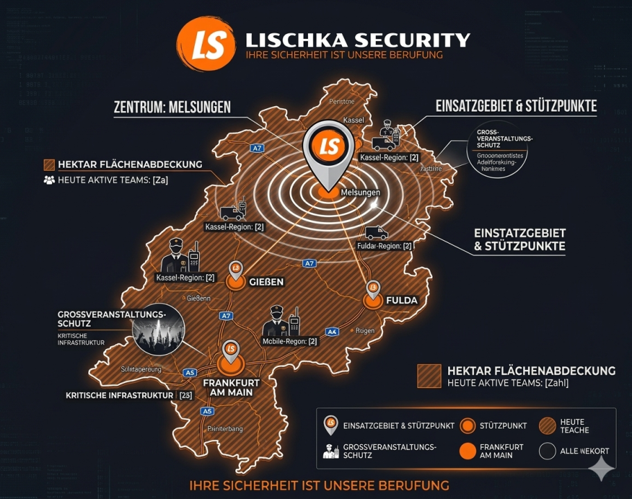 Karte von Lischka Security UG mit Standorten , Einsatzgebiete und wichtigen Informationen.