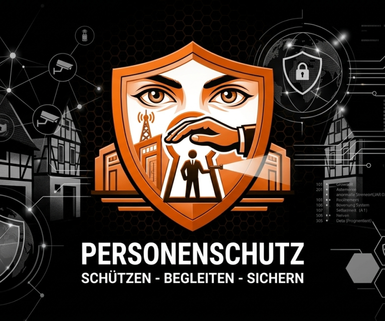 Logo für Personenschutz, mit Symbolen für Sicherheit und Schutz. LISCHKA SECURITY UG