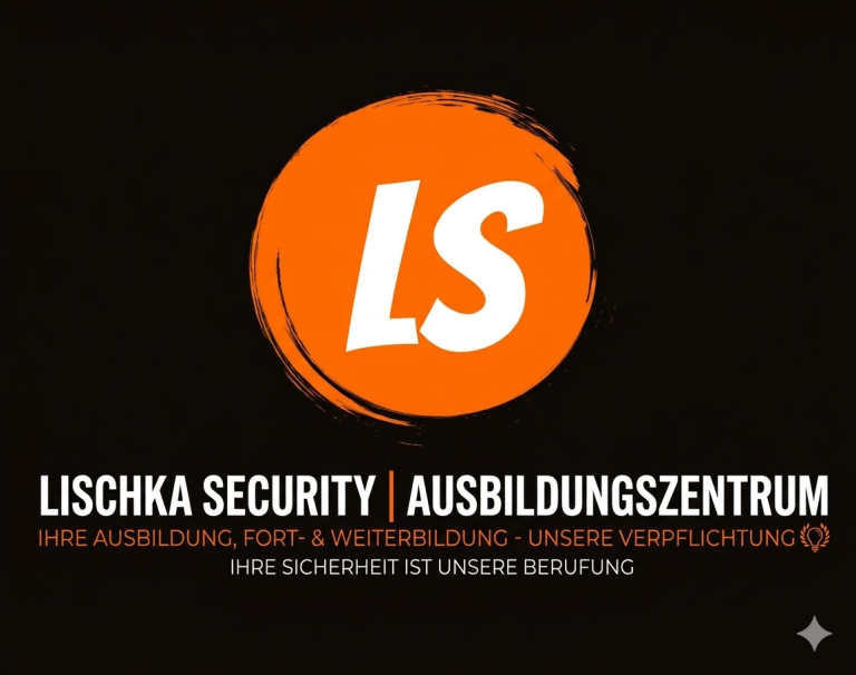 Logo von Lischka Security UG mit dem Text "Ausbildungszentrum" und Kontaktdaten.